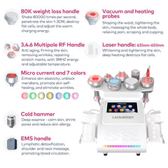 LANMEIREN 80K 9 in 1 Laser Cavitation Body Slimming Machine Vacuum Weight Loss Device Radiofrequency Wrinkle Removal for Face, Neck, Arm, Body and Leg