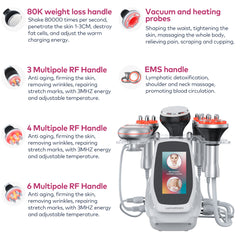 LANMEIREN 80k 6in1 RF Ultrasonic Cavitation System for Fat Burning, Wrinkle Removing, Body Slimming Sculpting with EMS Pads