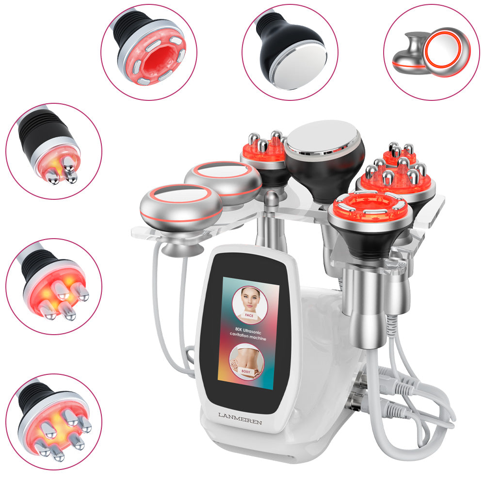 LANMEIREN 80k 6in1 RF Ultrasonic Cavitation System for Fat Burning, Wrinkle Removing, Body Slimming Sculpting with EMS Pads