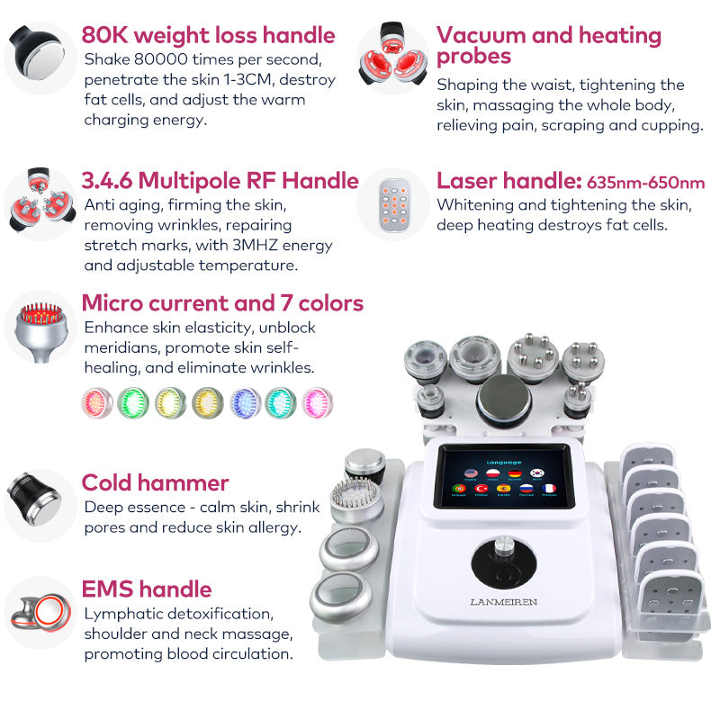 LANMEIREN 80K Ultrasonic Cavitation RF Body Slimming Machine Cellulite Reduction Fat Burning Treatment