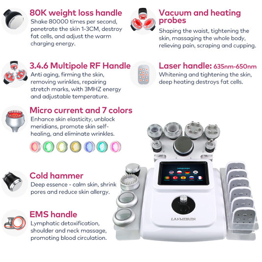 LANMEIREN 80K Ultrasonic Cavitation RF Body Slimming Machine Cellulite Reduction Fat Burning Treatment
