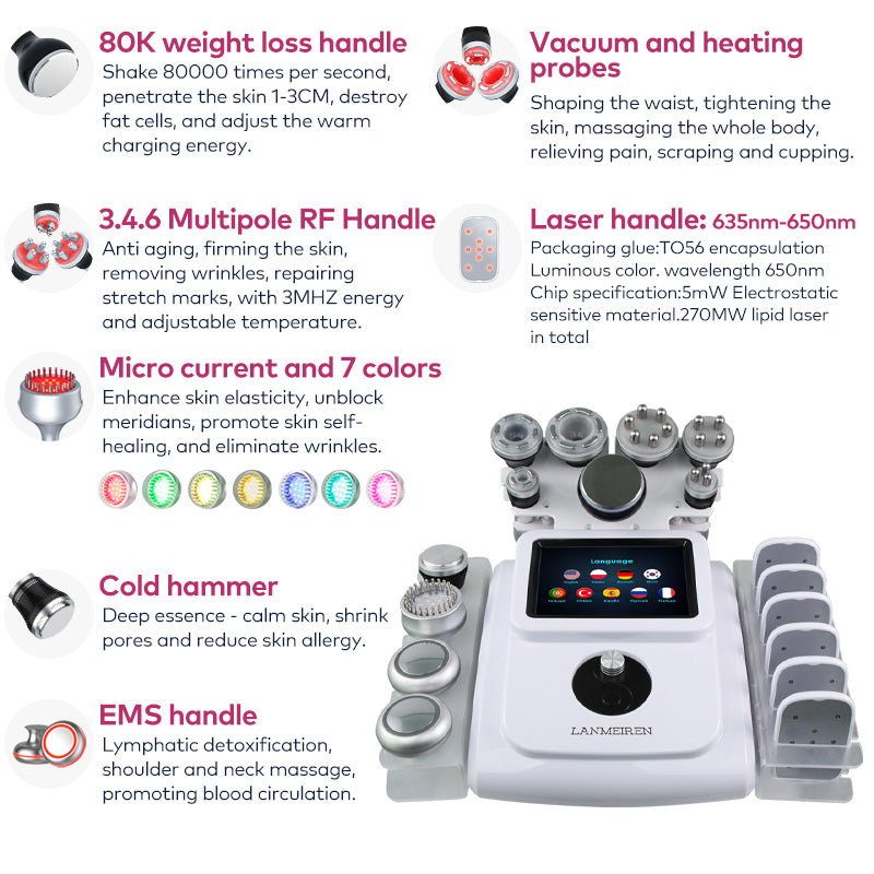 80K Cavitation and RF handpiece of LANMEIREN 11-in-1 body slimming machine