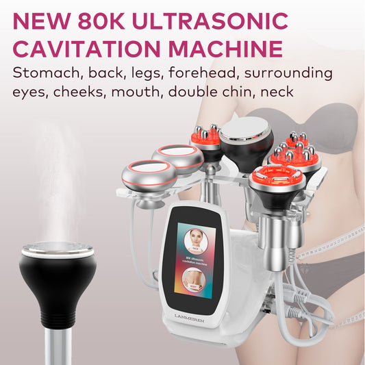 LANMEIREN 80k 6in1 RF Ultrasonic Cavitation System for Fat Burning, Wrinkle Removing, Body Slimming Sculpting with EMS Pads