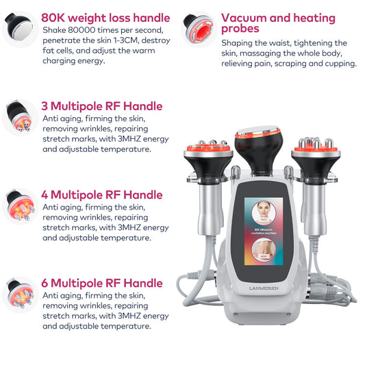 LANMEIREN Ultrasonic Body Slimming System, 5in1 80K Radiofrequency Cavitation Machine, Fat Burning Cellulite Body Massager