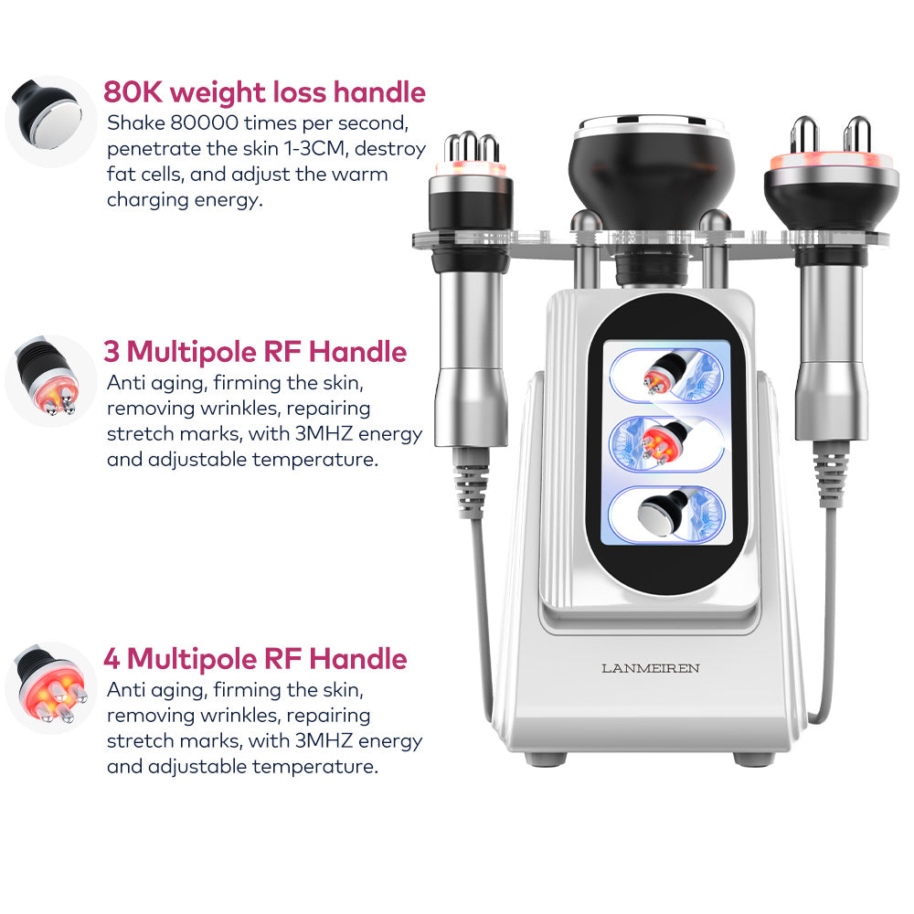 LANMEIREN 3 in 1 Ultrasonic Body Slimming System, 80K Cavitation Machine, Fat Burning Cellulite Body Massager
