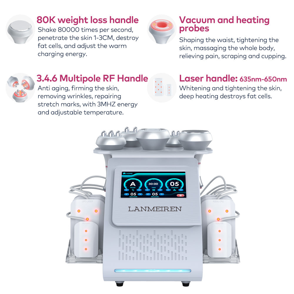 LANMEIREN 6 in 1 80K Laser Cavitation Vacuum Machine Body Slimming Device Radio Frequency Skin Care Face Lifting Cellulite Reduction Home & Beauty Salon for Full Body, Face, Neck, Waist, Leg