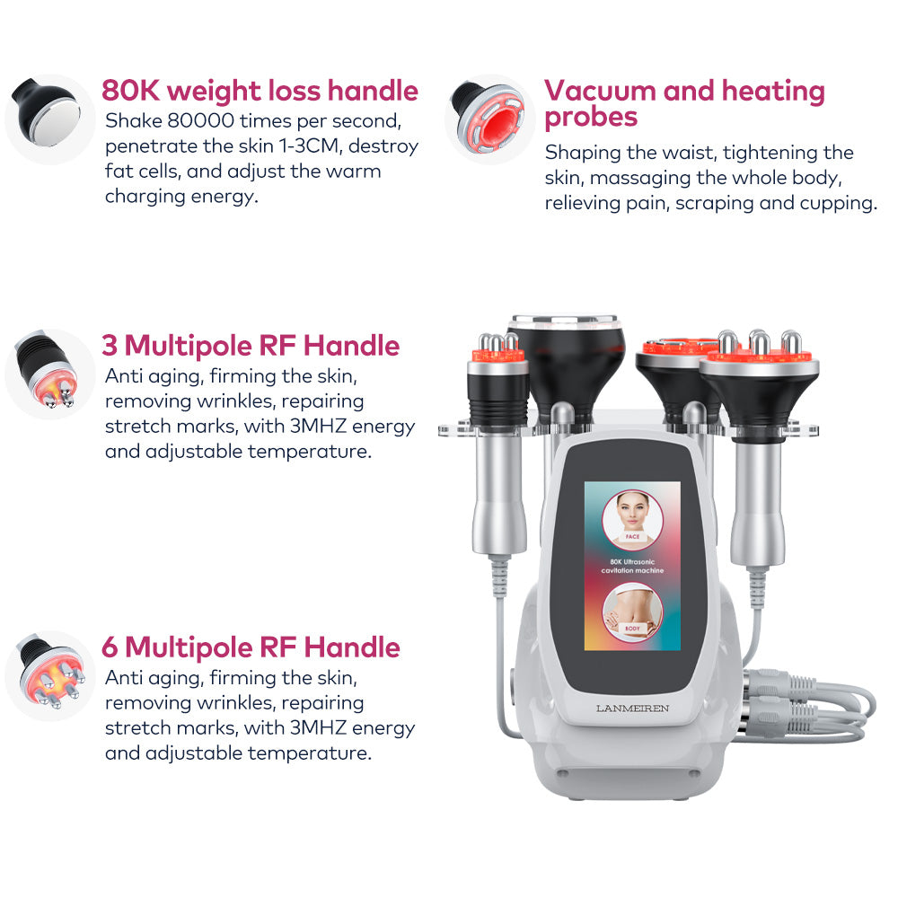 LANMEIREN 4in1 Radio-frequency Vacuum Ultrasonic 80K Cavitation Machine, Body Slimming Sculpting Device for Face, Arm, Waist, Belly, Leg