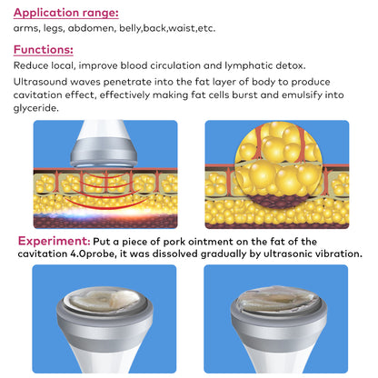 Home and salon body care device featuring 40K cavitation, RF tightening, and vacuum massage functions