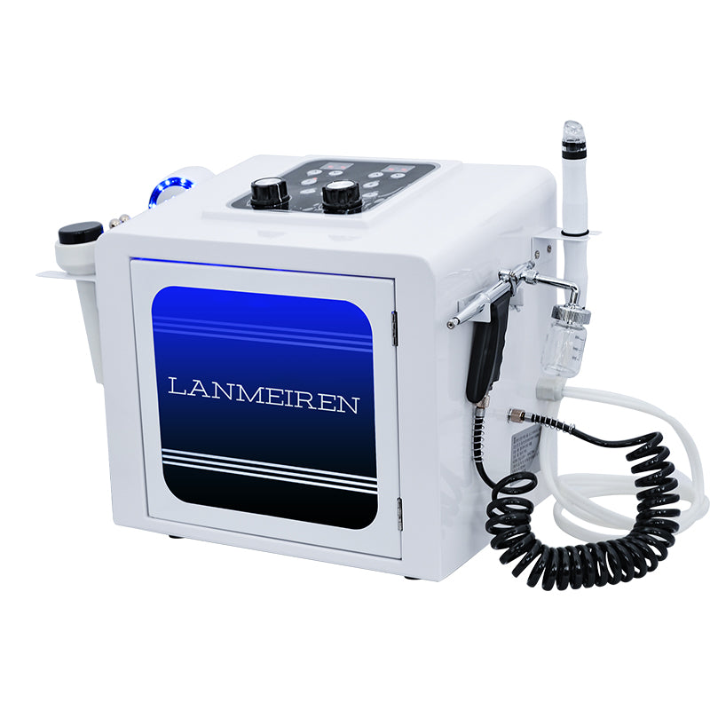 Woman using hydro dermabrasion facial cleansing machine at home