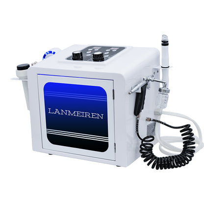 Woman using hydro dermabrasion facial cleansing machine at home