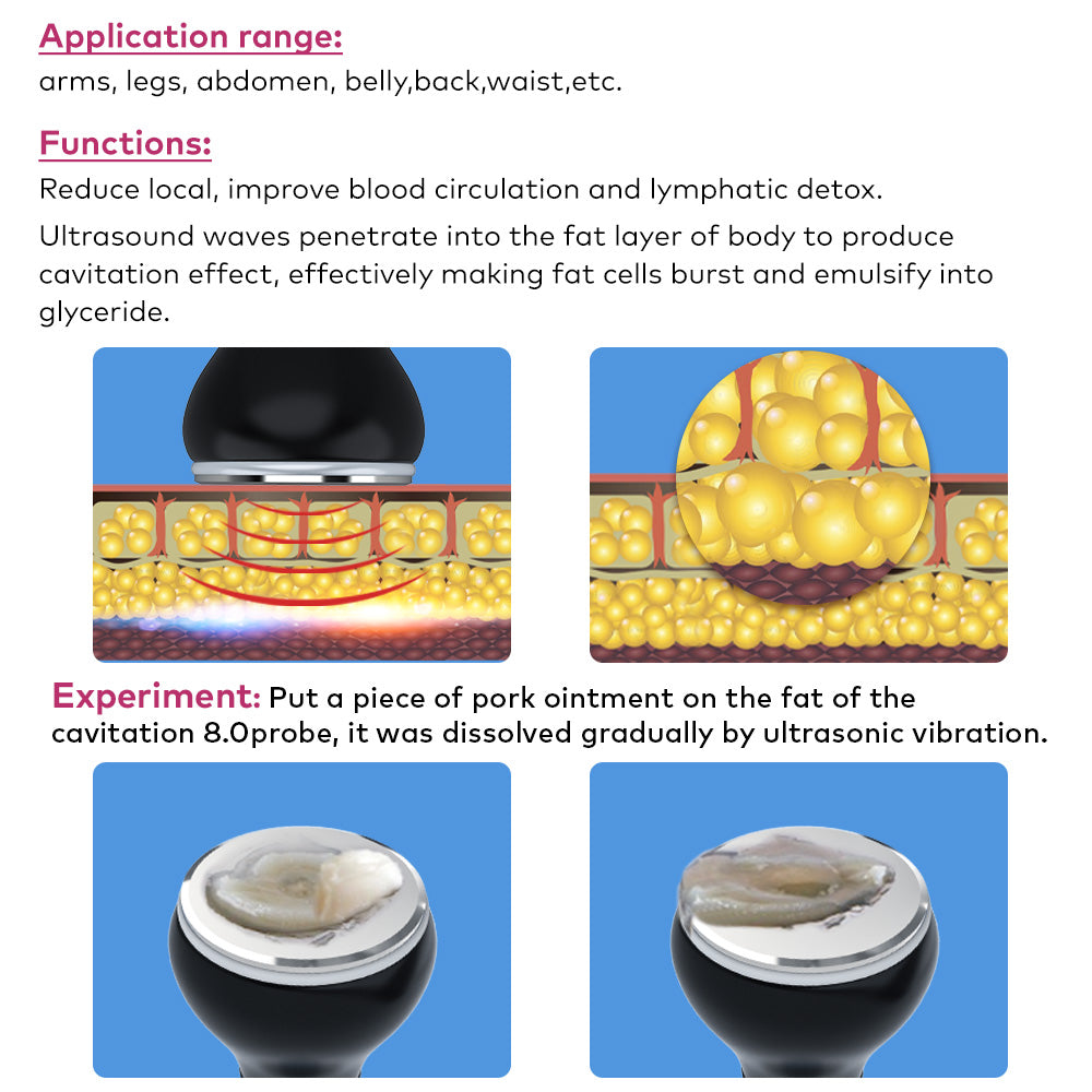 LANMEIREN 80k 6in1 RF Ultrasonic Cavitation System for Fat Burning, Wrinkle Removing, Body Slimming Sculpting with EMS Pads