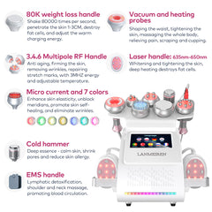 LANMEIREN 9 in 1 EMS 80K Cavitation body slimming device Radio Frequency Face Lifting, Weight Loss at Home or Beauty Salon SPA