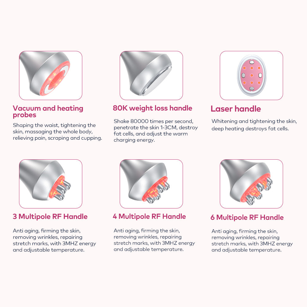 LANMEIREN 6in1 80k RF Ultrasonic Vacuum Cavitation System, for Fat Burning Body Slimming Sculpting, with EMS Pads