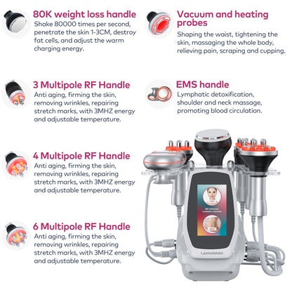 80K Ultrasonic Cavitation Machine 6 in 1 RF EMS Body Contouring & Fat Reduction for Face, Waist, Belly & Leg | LANMEIREN